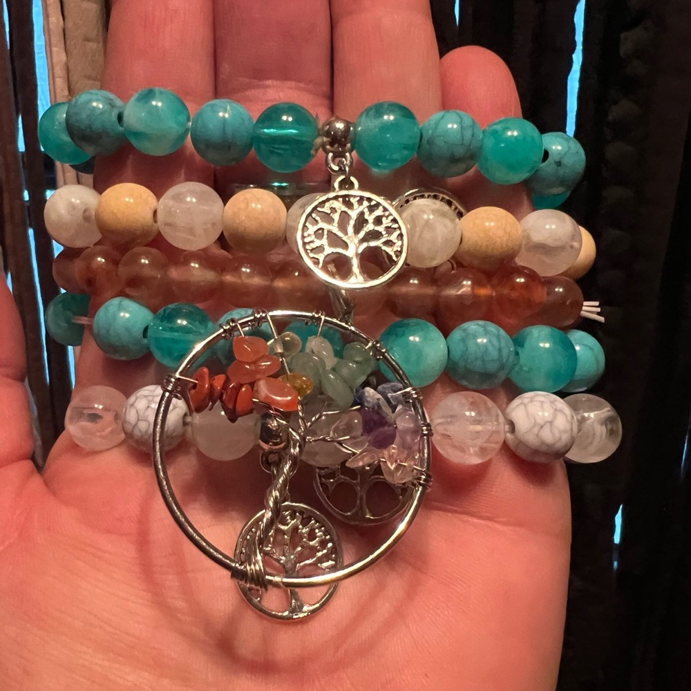 Hand Crafted Blue and Brown Beaded Bracelet Set